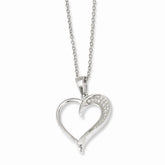 Sterling Silver Heart Necklace with CZ Accents and Rhodium Finish - 18